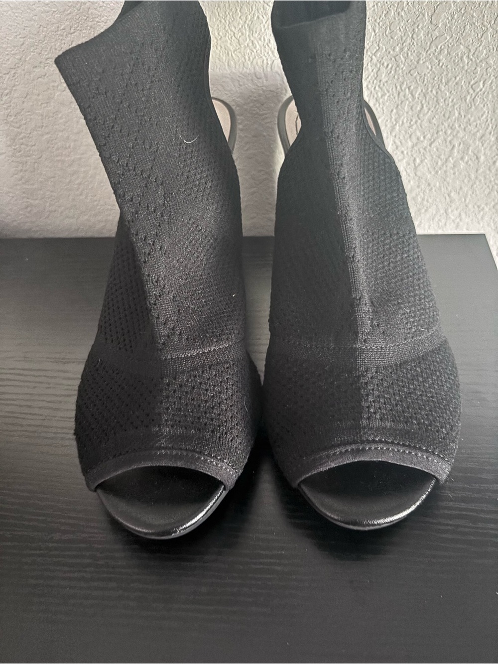 Life Stride Black Knit Peep-Toe Sock Mules